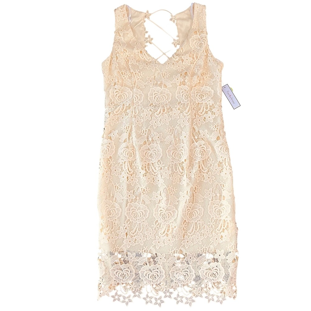 Premier Amour Yellow Spring Guipure Crochet Lace Dress 10 Floral Coquette Sheath
